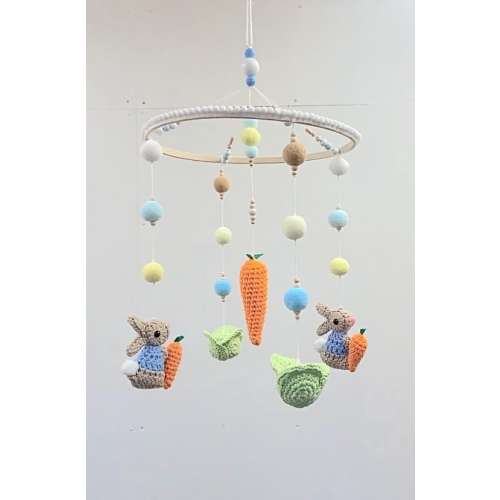 Beautiful Peter Rabbit Beatrix Potter Themed Hand Crocheted Baby Nursery Cot Mobile Crochet