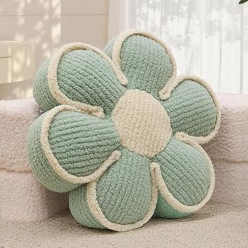 Sage Green Decorative Throw Pillows Flower Daisy Shaped Pillow 16" Soft Floor Cushion for Couch Bed Chair Girls Room Bedroom Decor Aesthetic (1, Sage Green, 16 Inch)