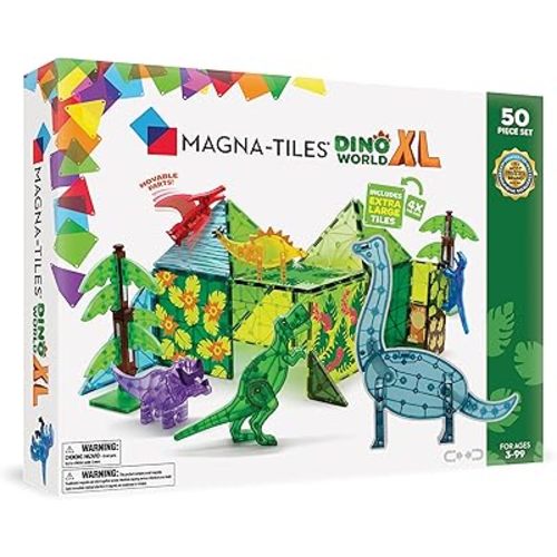MAGNA-TILES Dino World XL 50-Piece Magnetic Construction Set, The ORIGINAL Magnetic Building Brand