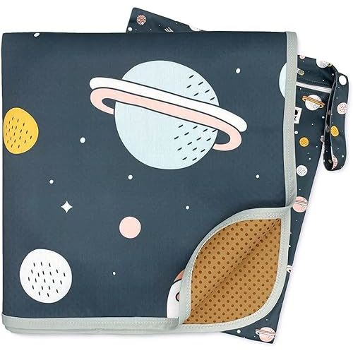 51" Heavy Duty Baby Splat Mat for Under High Chair | Includes Wet Bag | Premium Washable Toddler Mat | Baby Led Weaning | High Chair Mat for Floor | Craft Mat | Splash Mat (Space)