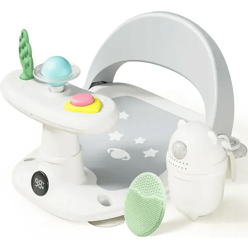 Baby Bath Seat for Babies 6 Months & Up Bath Seats for Babies Sitting Up Non-Slip Infant Bathtub Chair with Suction Cups & Water Thermometer for Toddlers Sitting Up, Easy to Clean (Gray)