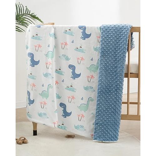 Baby Blankets for Unisex Boys Girls, Reversible Super Soft Blankets for Toddlers with Cotton Front and Dotted Fleece Backing, Lightweight Warm Crib Blanket for All Seasons 30"x40"(Dinosaur)