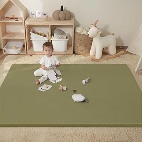 Vegan Leather Baby Play Mat, Wipe-Clean Play Mats for Floor, 69x57 in Thicken Foam Cushioned & Waterproof Playpen Mat for Infants, Kids and Toddlers, Green