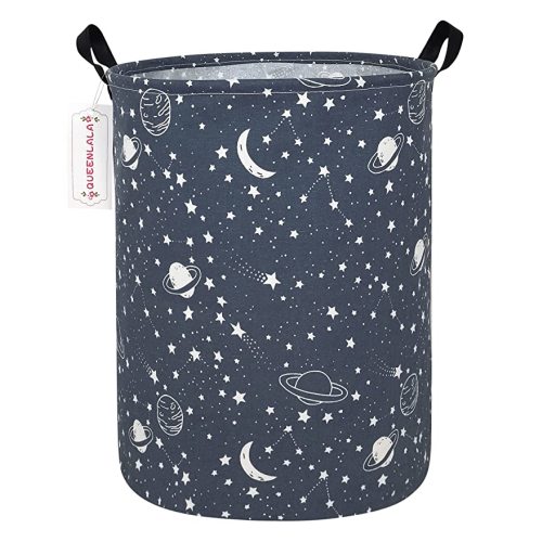 QUEENLALA Large Storage Basket,Laundry Hamper/Bathroom/Home Decor/Collapsible Round Storage Bin,Boys and Girls Hamper/Boxes/Clothing(Round-blue-starry sky)