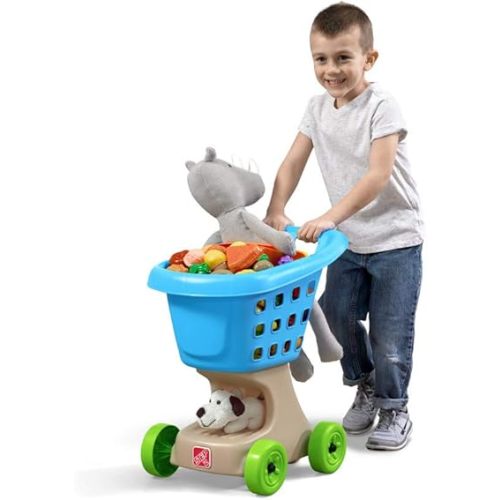 Step2 Little Helper's Shopping Cart for Kids, Play Grocery Cart, Made of Durable Plastic, for Toddlers 2+ Years Old, Blue