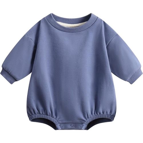 Bafeicao Baby Boy Girl Sweatshirt Romper Organic Cotton Solid Color Long Sleeve Bubble Romper Oversized Warm Fall Winter