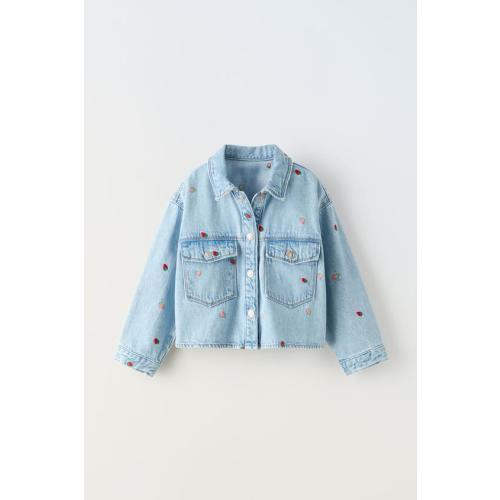 JACKET WITH POCKETSEMBROIDERED STRAWBERRY DENIM OVERSHIRTPANTS WITH EMBROIDERED TRIM