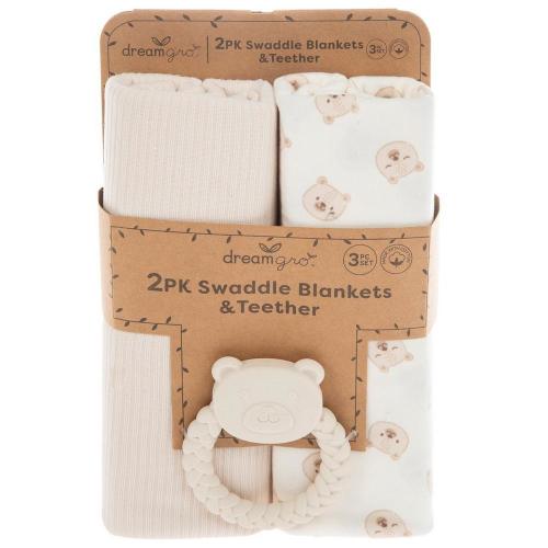 Bear Swaddle Blankets & Teether Set