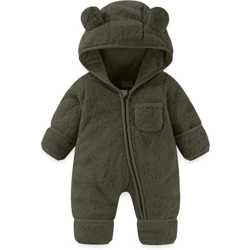 Newborn Baby Fleece Footie Snowsuit Winter Onesie Cartoon Bear Warm Hooded Outfits for Girls Boys
