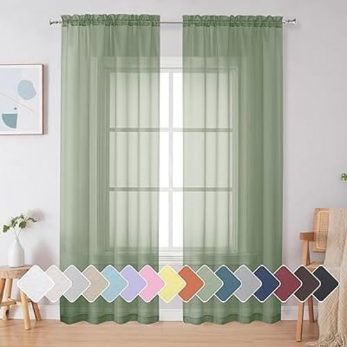 Simplebrand Sage Sheer Curtains 84 Inches Long, Light Filtering Rod Pocket Solid Color Window Sheer Curtain Panels, Elegant Curtains & Drapes for Living Room, Bedroom 2 Panels (Sage, 42" W x 84" L)