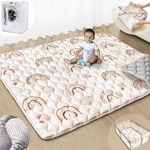 Baby Play Mat, 71x59 Mat with Super Soft Touch, Activity Mat with Upgraded Anti-Slip Bottom, Machine Washable Crawling Mat for Floor & Picnic(Boho Rainbow)