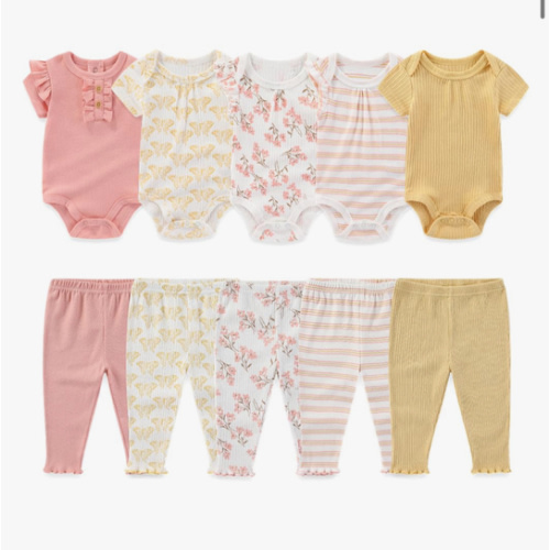 Kiddiezoom Newborn Baby Layette Set 10-Piece with Bodysuits and Pants Set for Unisex Baby Gift Sets