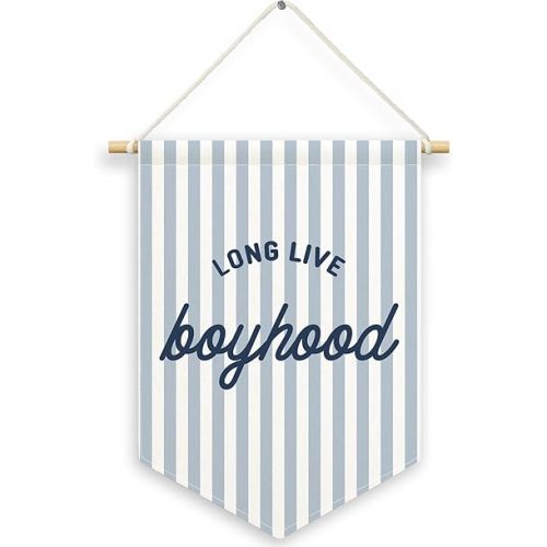 Long Live Boyhood Boys Kids Room Decor, Blue Playroom Banner Canvas, Nursery Wall Hanging Frame Decor Art Pennant Flag for Toddler Room Preschool Dorm 11x15in