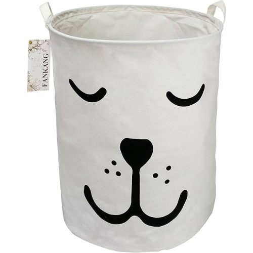 FANKANG Storage Basket, Nursery Hamper Canvas Laundry Basket Foldable with Waterproof PE Coating Large Storage Baskets for Kids Boys and Girls, Office, Bedroom, Clothes,Toys（Dog）
