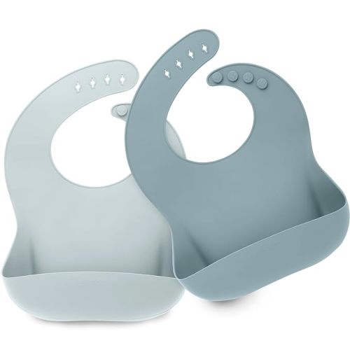 KeaBabies 2-Pack Silicone Bibs For Babies, Silicone Baby Bibs for Eating, Food-Grade Pure Silicone Bib, Toddler Bibs, Waterproof Bibs, Feeding Bibs, Silicon Bibs for Toddlers, Boys, Girls (Alps)