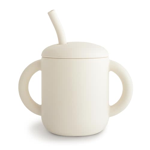 mushie 100% Silicone Training Cup & Straw for Toddlers | 6 Months+ (Ivory)