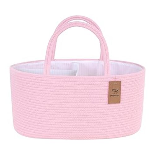13.5L Baby Diaper Caddy Organizer, 15.3"x9.8"x7" Cotton Rope Diaper Basket, Changing Table Storage Caddy With Removable Divider, Baby Basket for Nursery, Car, Diapers, Baby Shower Gifts for Newborn