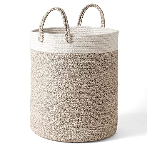 LA JOLIE MUSE Woven Basket Rope Storage Baskets - Large Cotton Organizer 16 x 14 x 14 Inches, Basket for Baby Blanket, Kids Toy Nursery Laundry Basket