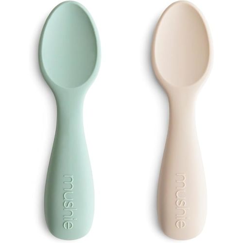 mushie Silicone Toddler Starter Spoons | Cambridge Blue/Shifting Sand