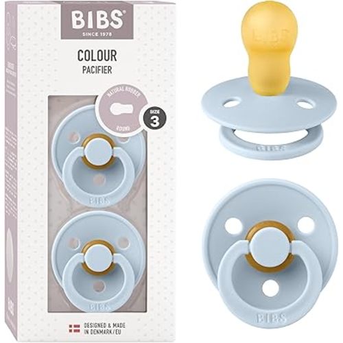 Bibs Colour Pacifier 2-Pack | BPA Free Soother, Round Nipple. Natural Rubber Latex,