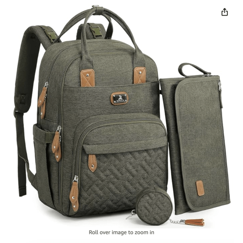 Dikaslon Diaper Bag Backpack with Portable Changing Pad, Pacifier Case and Stroller Straps, Large Unisex Baby Bags for Boys Girls, Multipurpose Travel Back Pack for Moms Dads, Army Green