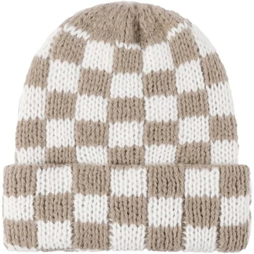 CORIRESHA Outdoor Plaid Beanie Cuff Unisex Winer Warm Soft Knit Hat