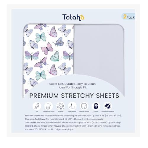 TotAha Soft Crib Sheets Girl-Hypoallergenic, Silky Comfort, Buttery Soft, Calming Effect, Premium All-Season Jersey-Knit Sheets, 9'' Extra Deep Pocket, Purple Butterfly