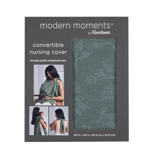 Modern Moments by Gerber Multi-Use Nursing Cover, Swaddle Blanket, Tummy Time Blanket and Burp Cloth , Green