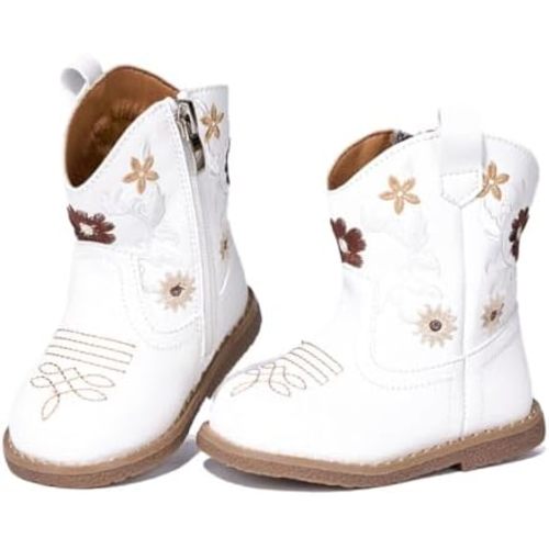 Newsonet Baby Cowboy Cowgirl Boots Western First Walker Shoes Boys Girls Round Toe Boots Winter All Seasons 6-24 Months Infant Toddler
