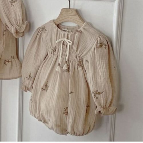Baby Milk Knot Tassel Bow Flower Embroidery Romper (3-18m) - Cream - 3-6m