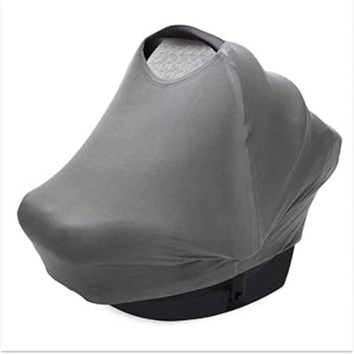 Parker Baby 4 in 1 Car Seat Cover for Girls and Boys - Stretchy Carseat Canopy, Nursing Cover, Grocery Cart Cover, High Chair Cover - Gray