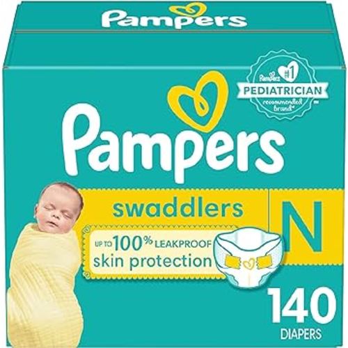 Pampers Swaddlers Newborn Diapers - Size 0, 140 Count, Ultra Soft Disposable Baby Diapers