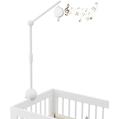 Crib Mobile Arm with Music Box,32.5 Inch White Crib Mobile Stand,Wooden Mobile Arm for Crib (2 Modes,360°Adjustable,100% Beech Wood) Baby Crib Mobile for Boy and Girl