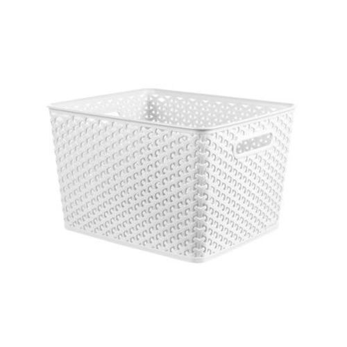 Large Y-Weave Decorative Storage Basket White - Brightroom™: Cut-Out Handles, Fits 11" Cube System