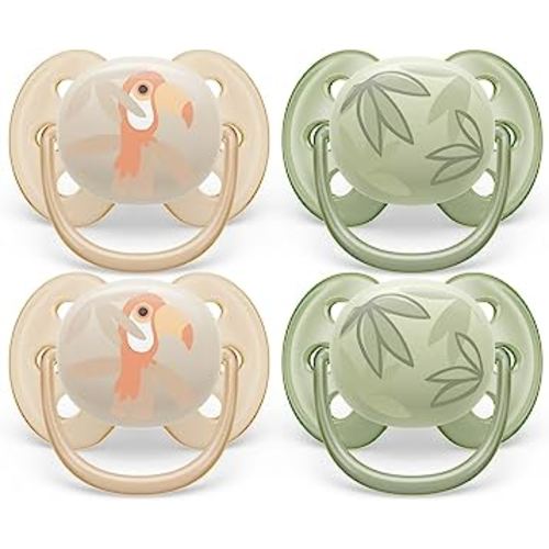 Philips Avent Ultra Soft Pacifier - 4 x Soft and Flexible Baby Pacifiers for Babies Aged 0-6 Months, BPA Free with Sterilizer Carry Case, SCF091/24