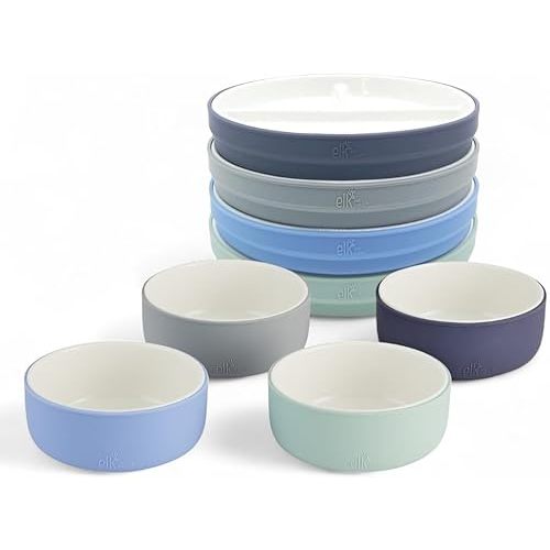 Elk and Friends Kids Porcelain Mealtime Bundle - 8 Pcs Dinnerware Set - Plates & Bowls - Microwave & Dishwasher Safe