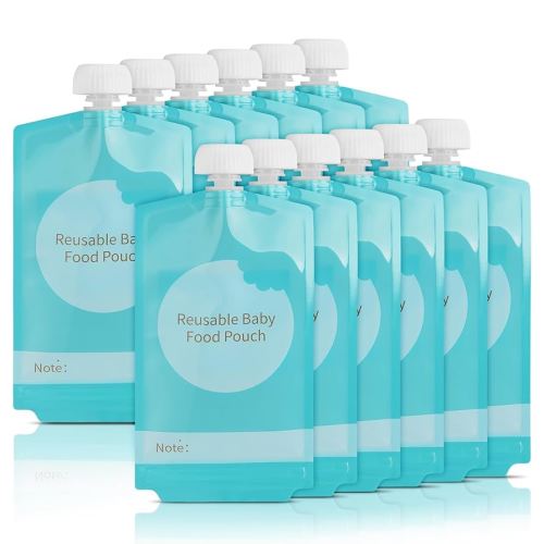 Kirecoo Reusable Baby Food Pouches - 12PCS 7oz Refillable Baby Food Storage Pouches, Squeeze Homemade Organic Applesauce Yogurt Smoothie Puree Storage for Kids Toddlers, Washable Freezer Safe