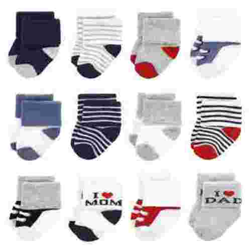 Hudson Baby Infant Boy Cotton Rich Newborn and Terry Socks, Mom Dad Boy Navy Red, 0-6 Months