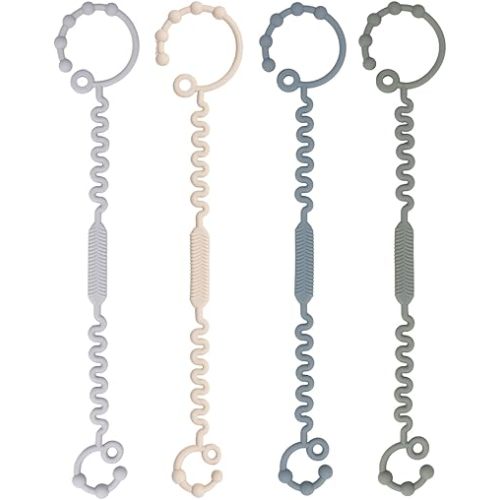 Babygoal Silicone Toy Strap Chain 4 Pack for Baby Boy Girl Fits Teething Toys,Highchairs,Car Seat,Strollers-Neutral Color 4GJS21-B