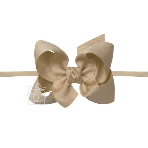 Nylon Headband with Large Bow in Oatmeal