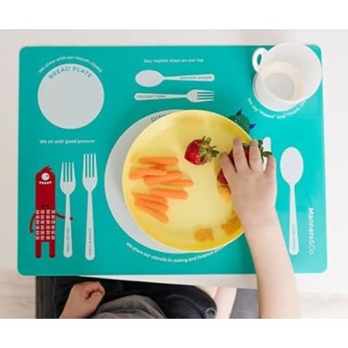 Kids Table Mat for Toddlers & Young Kids (Washable) This Homeschool Montessori Placemat Helps Teach Table Manners & Etiquette - Silicone Table Mat is Easy to Clean