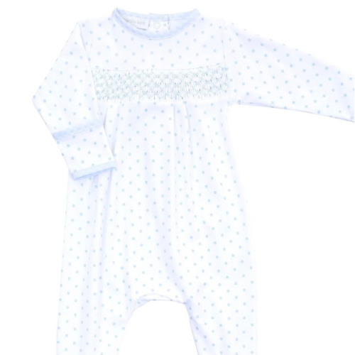 Magnolia Baby Boy Gingham Dots Smocked Footie in Light Blue