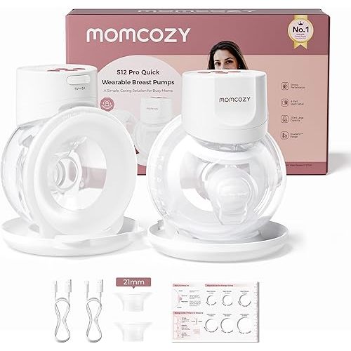 Momcozy Breast Pump S12 Pro Quick, Hands-Free Wearable & Wireless Pump, with DoubleFit Hybrid Flange, 3 Modes & 9 Levels Electric Pump Portable, Smart Display, 2 Count, White