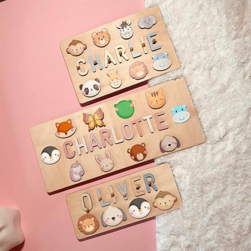 Name Puzzle for Kids Personalized Baby Gifts Wooden Easter Toys for Toddlers 1-3 with Pegs Engraved Text Greetings on Back Educational Toys for Baby Boy & Girl Learning Toys for 1 Year Old