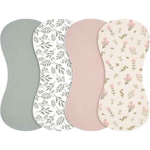 Boao 4 Pcs Boho Floral Baby Burp Cloths Pink Green Floral Leaf Soft Plush Newborn Spit up Rags Boho Burp Cotton Cloths Rag for Boy Girl Newborn Infant Gifts Nursery Decor 20.87 x 9.84 Inches