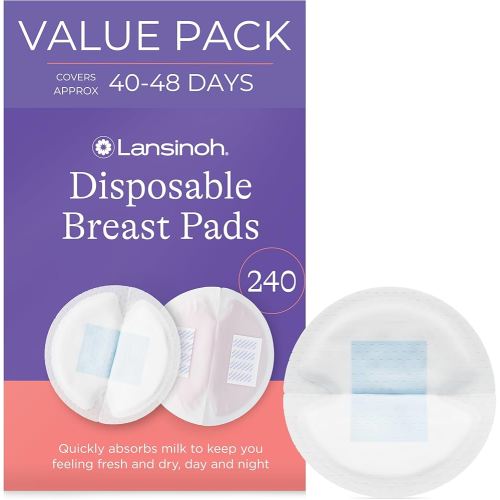 Lansinoh Stay Dry Disposable Nursing Pads, Soft and Super Absorbent Breast Pads, Breastfeeding Essentials for Moms, 240 Count