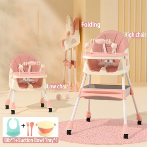 YANAOFFE 4-in-1 Convertible High Chair for Infant to Toddler, Eating & Growing, with Double-Layer Tray and Toy, Pink