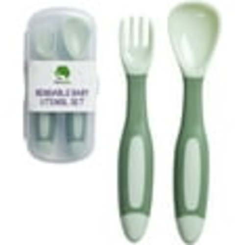 Mars Baby Silicone Baby Spoons Set for Self-Feeding - Bendable Learning Utensils for Toddlers - Perfect for Introducing Solids - With Travel Case - Green