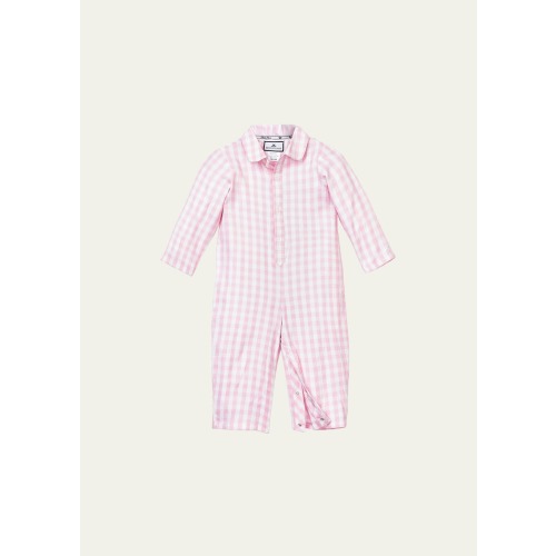 Girl's Short-Sleeve Gingham Romper, Size Newborn-24M