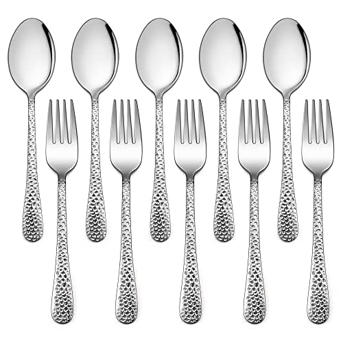 LIANYU 10-Piece Kids Silverware Set, Includes 5 Kid Spoons, 5 Kid Forks, Stainless Steel Toddler Utensils Children Flatware Set, Child Preschooler Cutlery Set, Dishwasher Safe